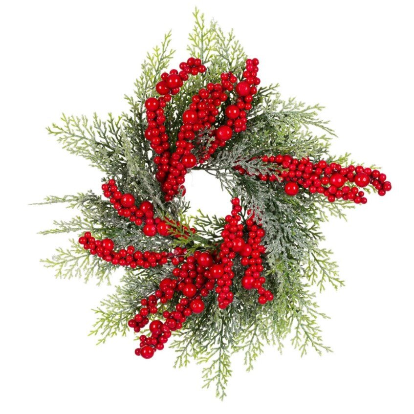 Decoratiune Craciun, Zola®, de pus lumanarea, model cu fructe rosii si verdeata cu nuante de gri, 32 cm