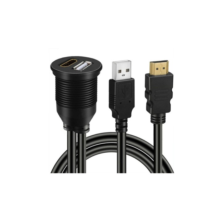 SOHO Autós audiokábel, USB 2.0, HDMI - HDMI és USB AUX kábel, 1 méter, fekete