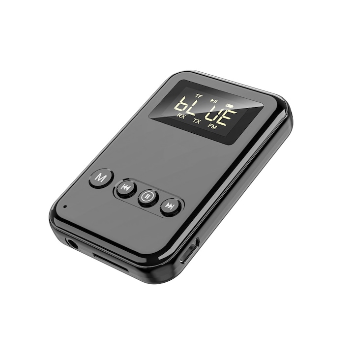 Mini Bluetooth adapter és vevő, bármilyen vezetékes eszközt vezeték nélkülivé alakít, FM-modulátor, TF kártyanyílás, fekete