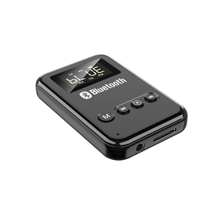 Miniadapter és Bluetooth vevő, bármilyen vezetékes eszközt vezeték nélkülivé alakíthat, FM-modulátor, TF kártyanyílás, fekete
