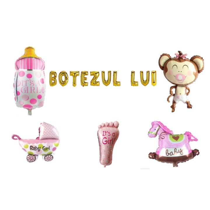 Keresztelő lufi készlete, kislányoknak, tortafeltét, 16 részes, arany