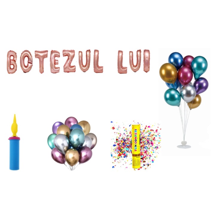 Keresztelő lufi szettje, tortafeltét, 71 db, Rosegold