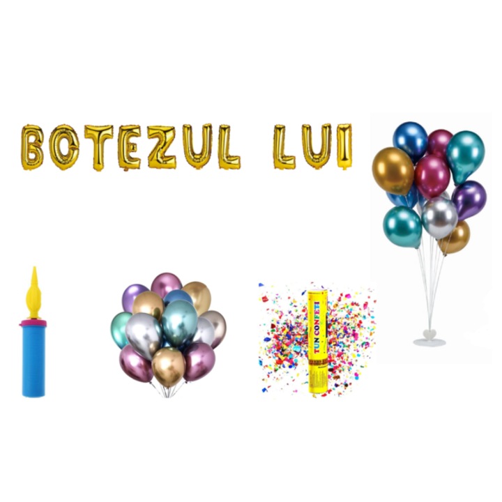 Keresztelő lufi szett, tortafeltét, 71 db, Arany