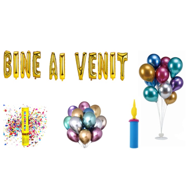 Üdvözlő lufi szett, tortalappal, 73 db, arany