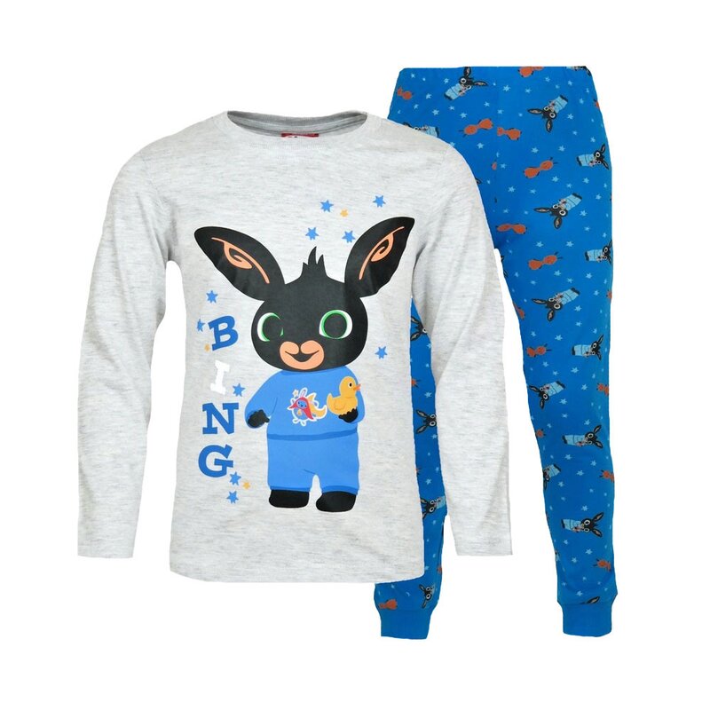 Pijama maneca lunga, bumbac, Bing, gri cu stelute