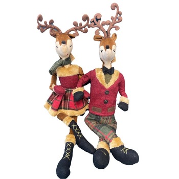 Cuplu decorativ Caprioare, Craciun, La Galleria, textil, multicolor, 60 cm Cuplu decorativ Caprioare, Craciun, La Galleria, textil, multicolor, 60 cm