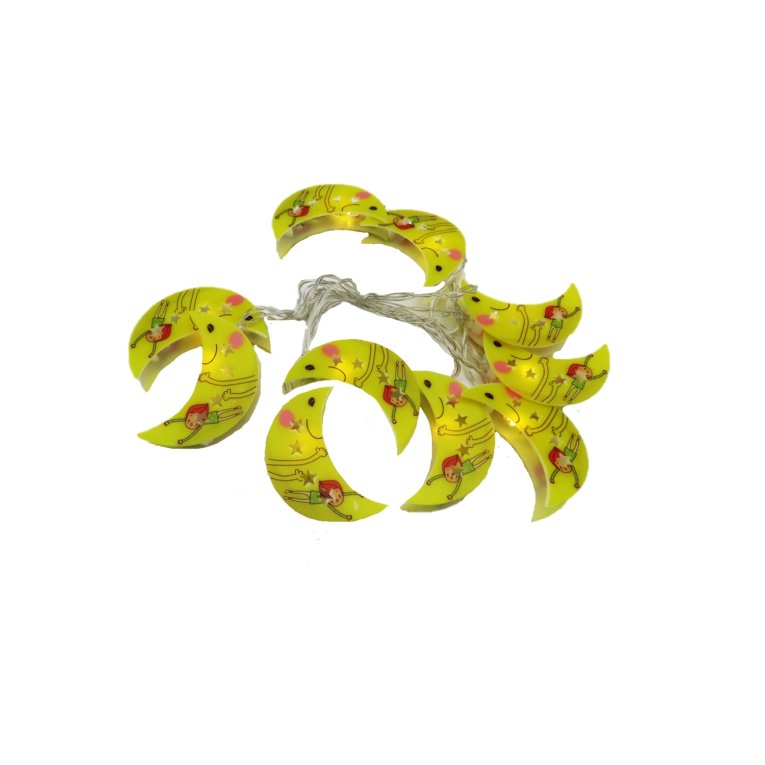 Instalatie de Craciun LED model Semi Luna din plastic, cu baterii, fir transparent 30 cm, lumina alba calda