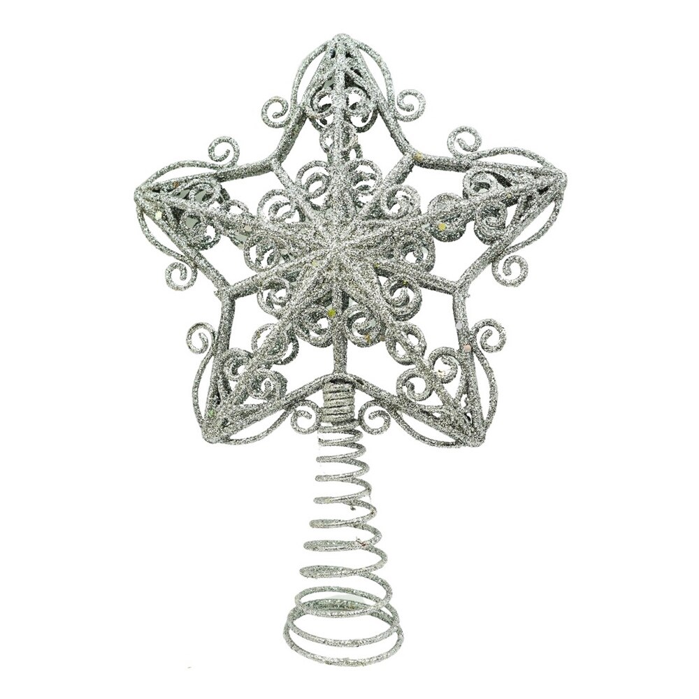 Varf Decorativ de Brad Zenino® - Stea, Sclipici, Model Forjat, 14,5x20cm, Argintiu