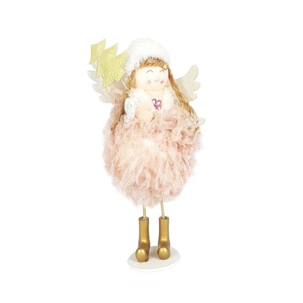 Ornament brad Craciun Ingeras Alb Roz Pudrat 18cm