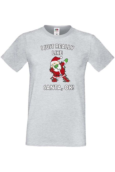 Férfi karácsonyi póló Mikulás Újévi Ünnepi ajándék Nagyon szeretem a Mikulást, OK, Szürke