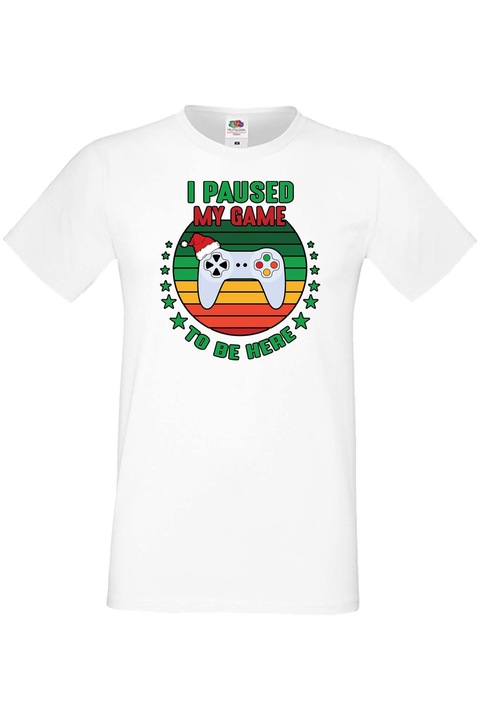 Férfi karácsonyi póló Mikulás Újévi Ünnepi ajándék Szüneteltettem a játékomat, hogy itt legyek Mikulás sapka Gamepad, Fehér