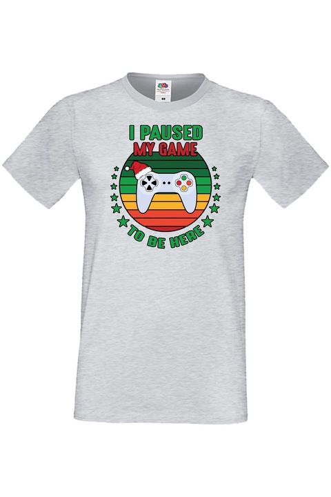 Férfi karácsonyi póló Mikulás Újévi Ünnepi ajándék Szüneteltettem a játékomat, hogy itt legyek Mikulás sapka Gamepad, Szürke