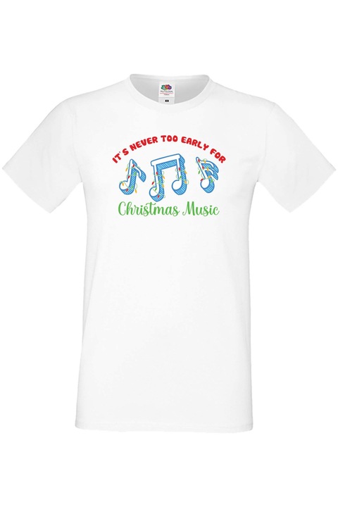 Férfi karácsonyi póló Mikulás újévi ünnepi ajándék Soha nem túl korán a karácsonyi zenéhez, Fehér