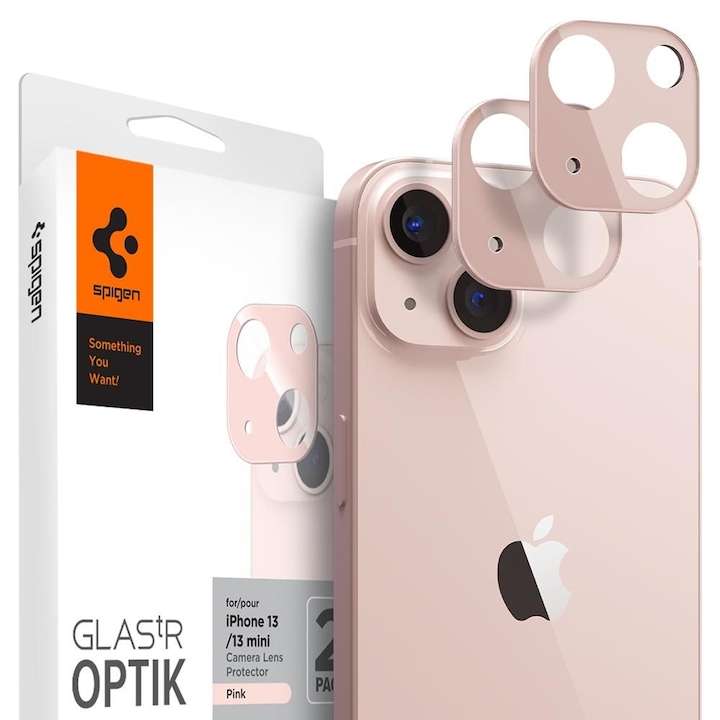 Стъклен протектор Spigen Optik TR Camera Lens, 2-Pack за iPhone 13 / 13 mini, Pink