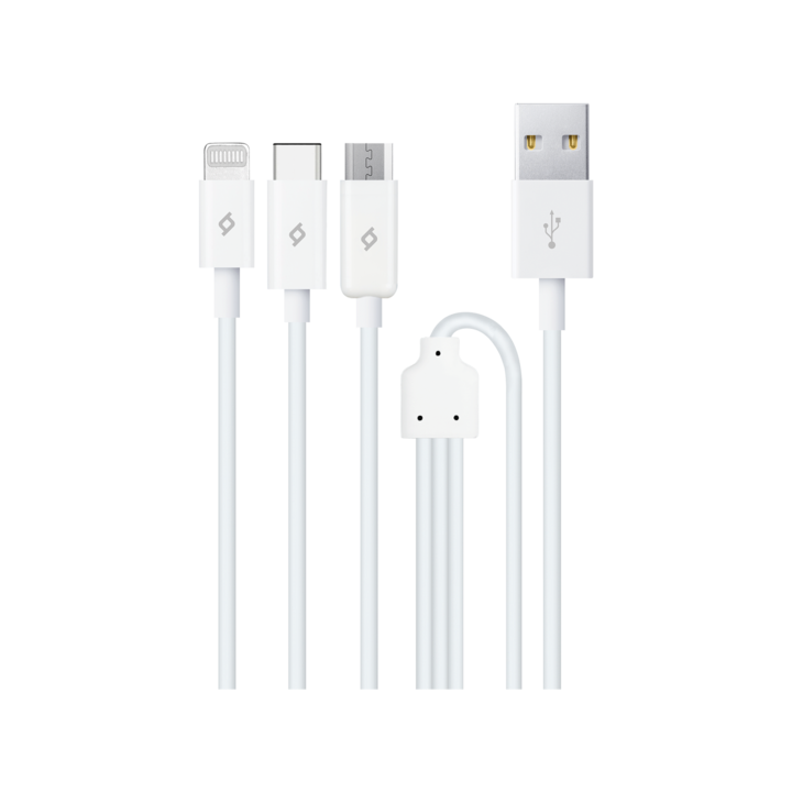 Кабел ttec, Trio Charge/Data Mini Cable, Type-C, Lightning, Micro USB, 120cm, Бял