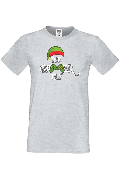 Férfi karácsonyi póló Mikulás újévi ajándék A Gamer Elf, Szürke