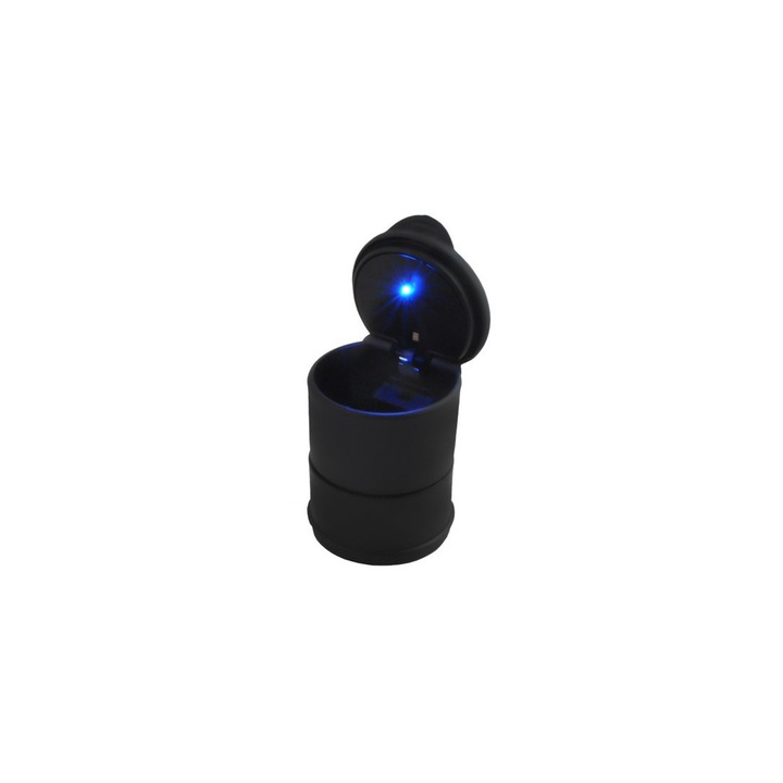 Пепелник за кола с LED Zola, Черен, Универсален, 7х9 см