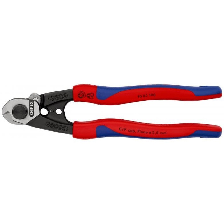 Cleste Foarfeca, taiere cabluri de sarma, 190mm, maner multicomponent, Ø 7,0 mm, KNIPEX 95 62 190