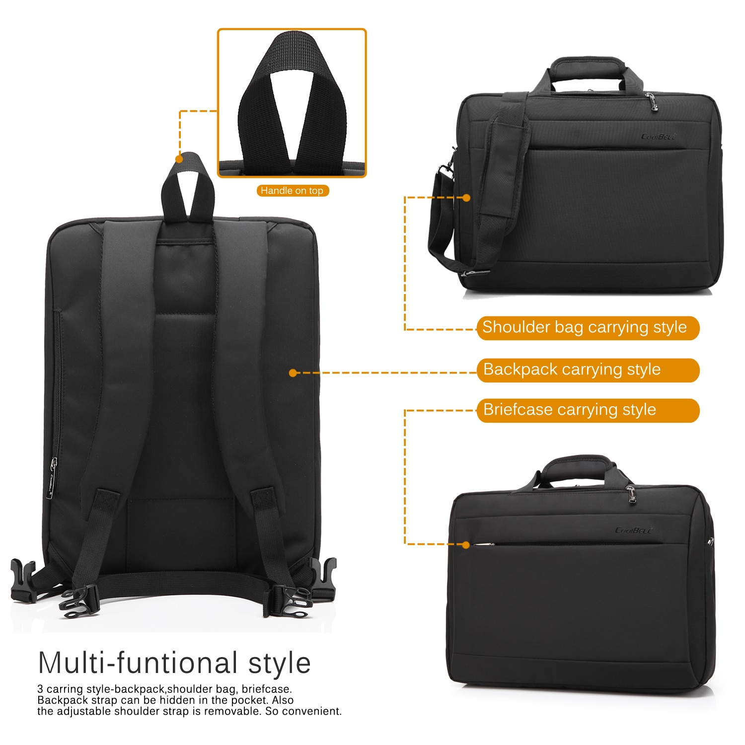 Geanta pentru laptop CoolBELL, 17.3 inchi, Panza Oxford, Negru