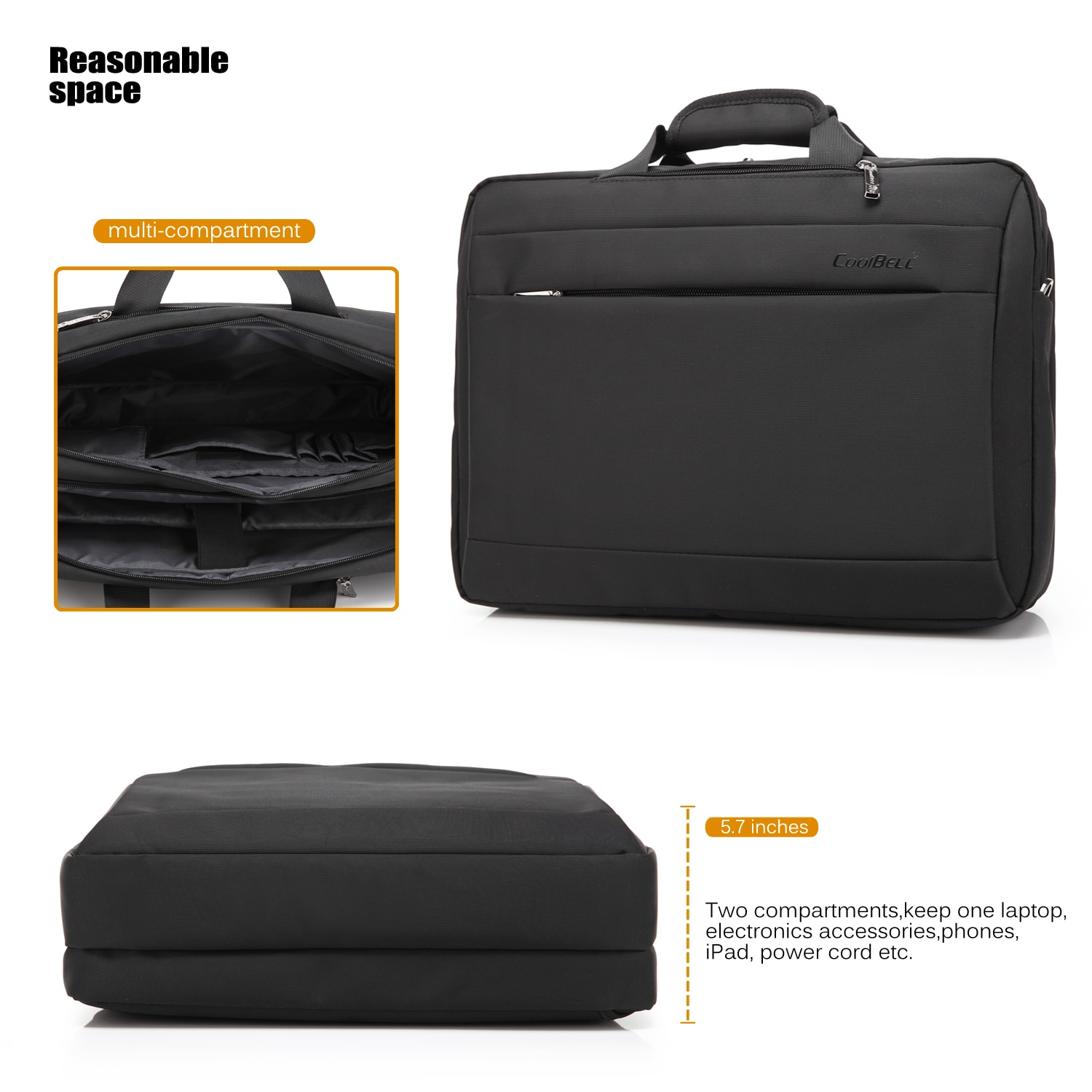 Geanta pentru laptop CoolBELL, 17.3 inchi, Panza Oxford, Negru