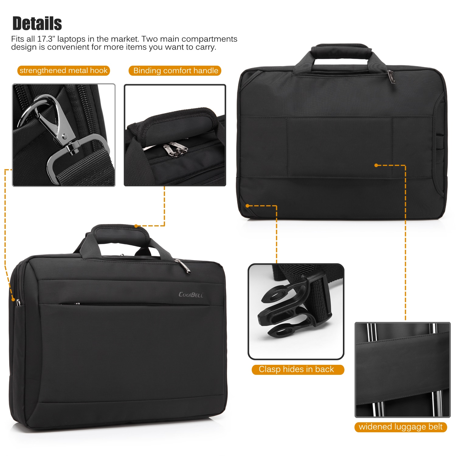 Geanta pentru laptop CoolBELL, 17.3 inchi, Panza Oxford, Negru