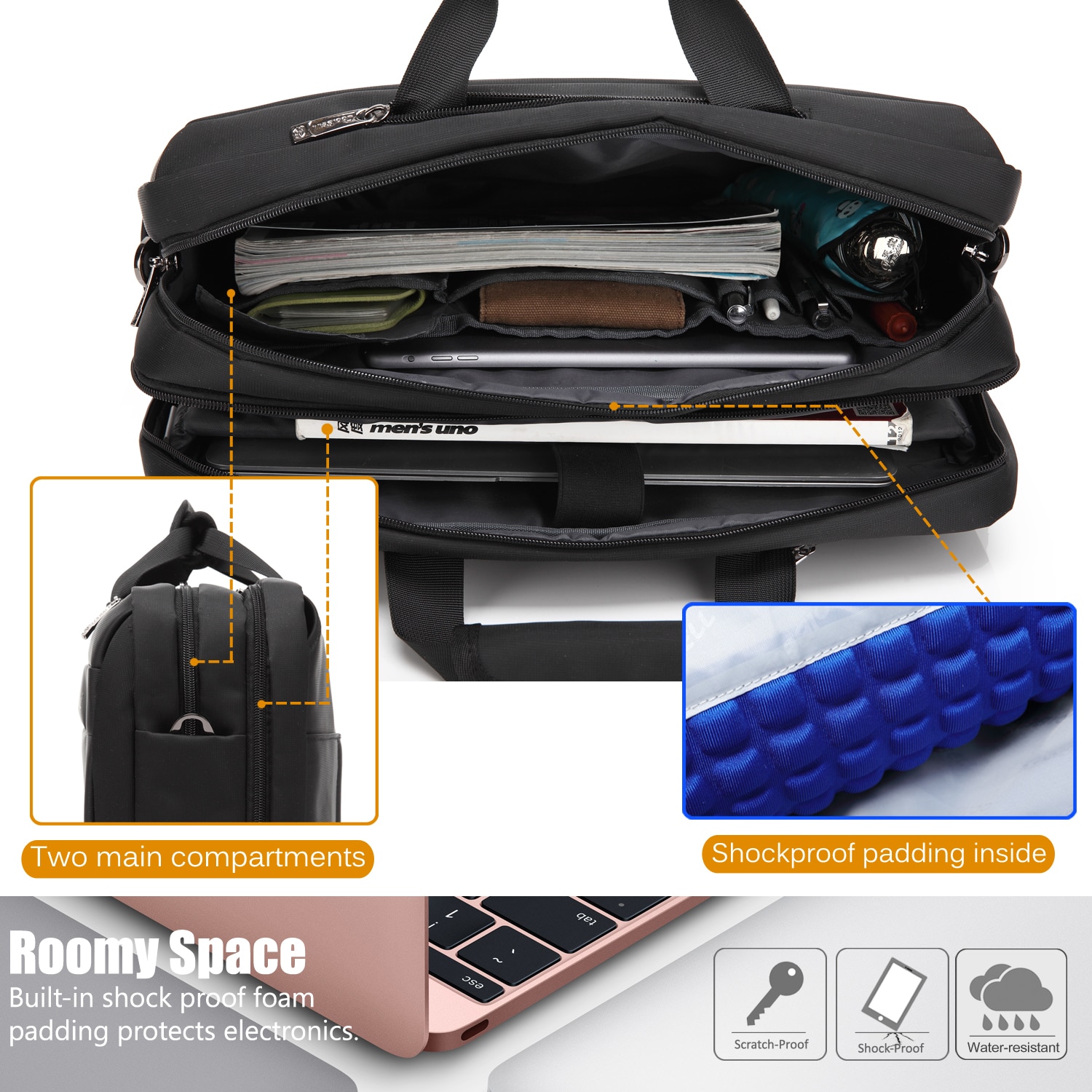 Geanta pentru laptop CoolBELL, 17.3 inchi, Panza Oxford, Negru