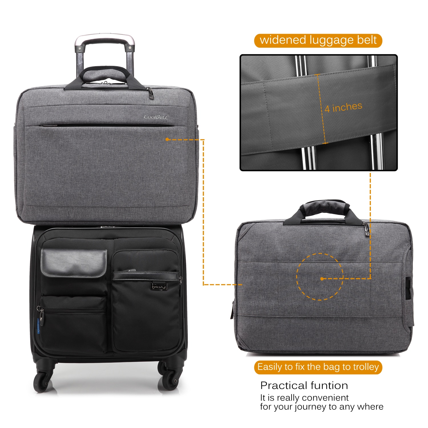 Geanta pentru laptop CoolBELL, 17.3 inchi, Panza Oxford, Gri