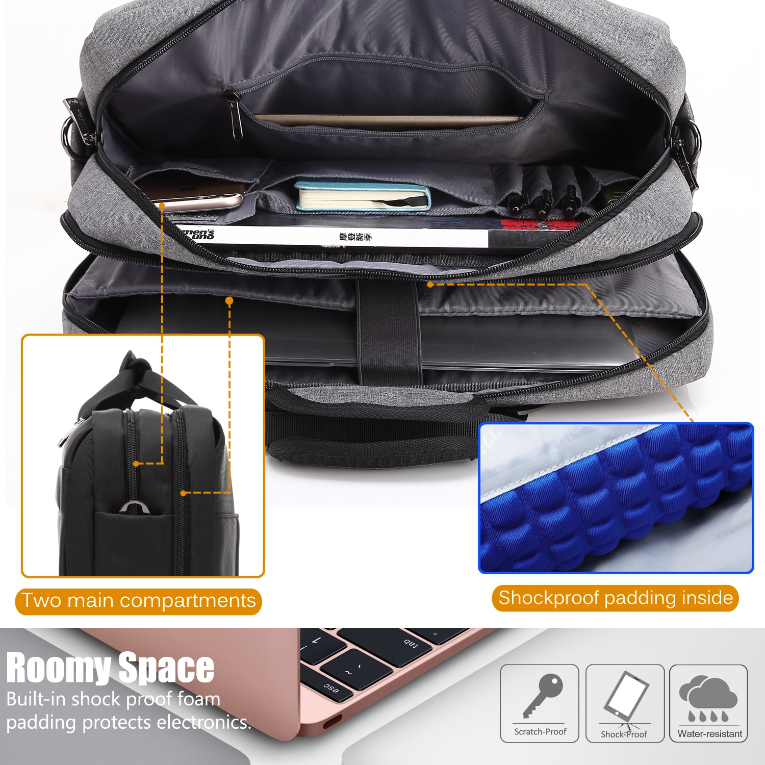 Geanta pentru laptop CoolBELL, 17.3 inchi, Panza Oxford, Gri