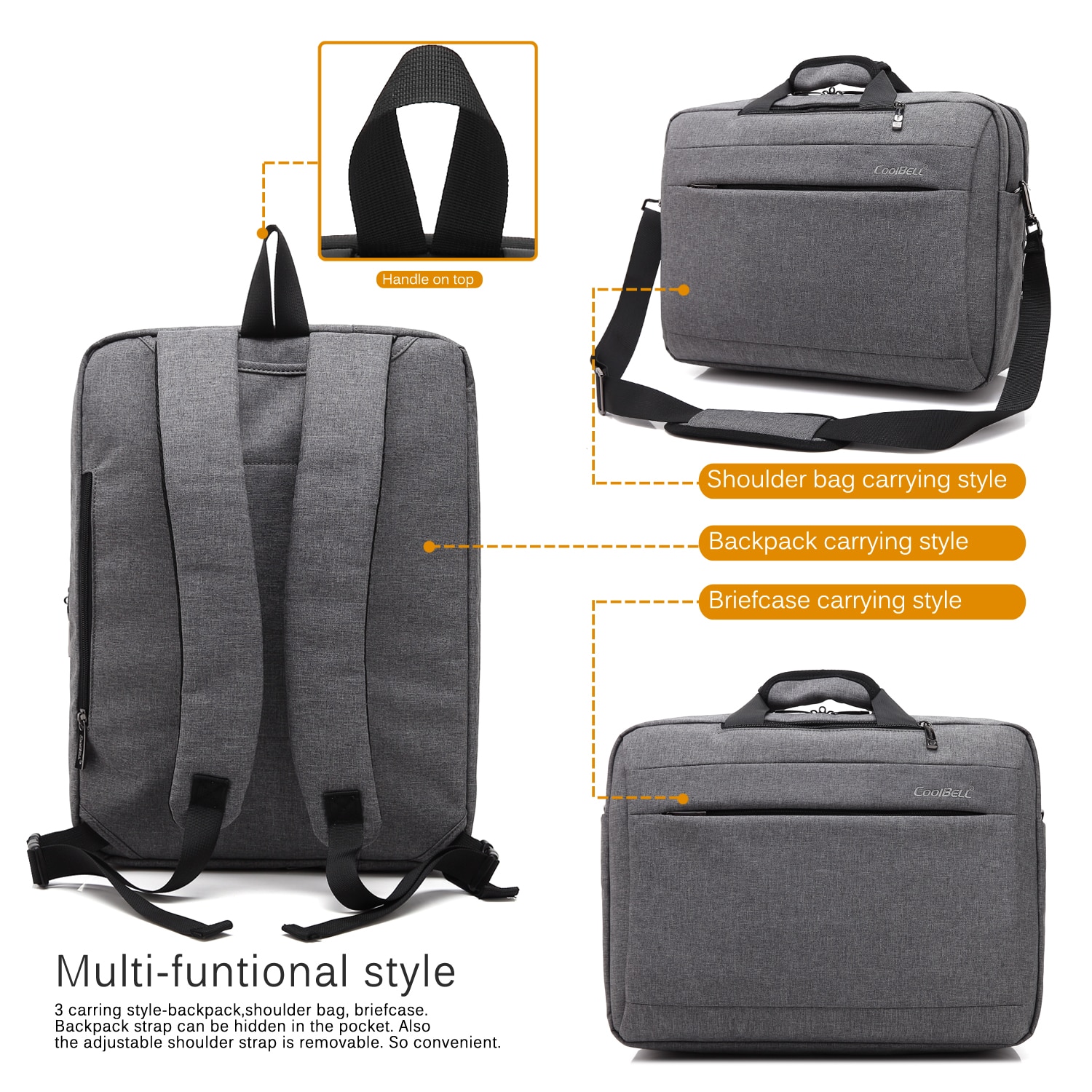 Geanta pentru laptop CoolBELL, 17.3 inchi, Panza Oxford, Gri