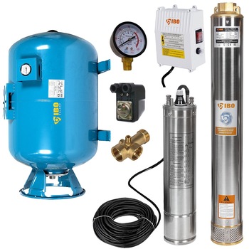 Kit Hidrofor 100L vertical/orizontal cu pompa submersibila IBO Dambat 4SDM3/18, 1.5kW, debit 94l/min, H refulare 135m, racord 1.5 Kit Hidrofor 100L vertical/orizontal cu pompa submersibila IBO Dambat 4SDM3/18, 1.5kW, debit 94l/min, H refulare 135m, racord 1.5