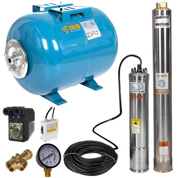 Kit Hidrofor 24L cu pompa submersibila IBO Dambat 4SDM4/18, 1.5kW, debit 100l/min, H refulare 131m, racord 1.5 toli, rezistenta la nisip Kit Hidrofor 24L cu pompa submersibila IBO Dambat 4SDM4/18, 1.5kW, debit 100l/min, H refulare 131m, racord 1.5 toli, rezistenta la nisip