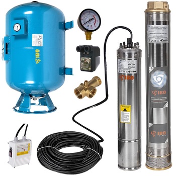 Kit Hidrofor 100L vertical/orizontal cu pompa submersibila IBO Dambat 4SDM6/10, 1.5kW, debit 162l/min, H refulare 74m, racord 2 toli, rezistenta la nisip Kit Hidrofor 100L vertical/orizontal cu pompa submersibila IBO Dambat 4SDM6/10, 1.5kW, debit 162l/min, H refulare 74m, racord 2 toli, rezistenta la nisip