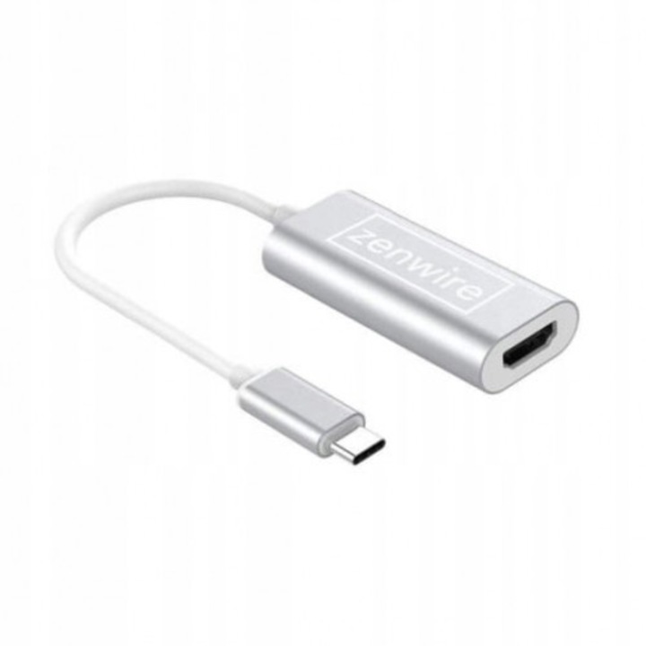 Cablu adaptor USB-C 3.1, Zenwire, Type C, Plug & Play, HDMI 4K, Compatibil cu Windows, Mac OS, Linux, Android, Argintiu