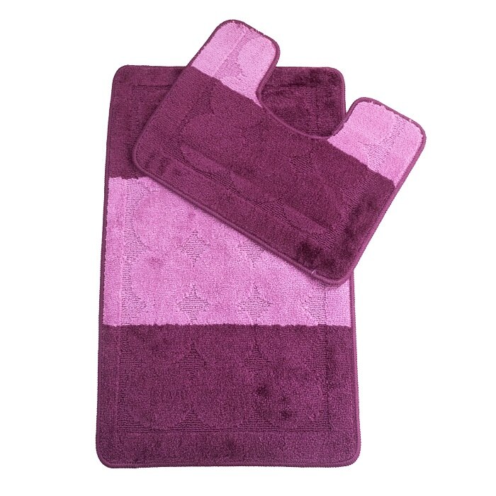 Set 2 covorase baie Basic Standard , 50x80cm/40x50cm, antiderapant, polipropilena, culoare roz si mov , model cerculete , gramaj 800 g