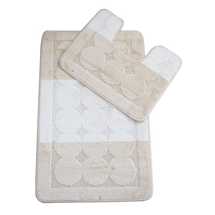 Set 2 covorase baie Basic Standard , 50x80cm/40x50cm, antiderapant, polipropilena, culoarea untului si crem , model cerculete , gramaj 800 g