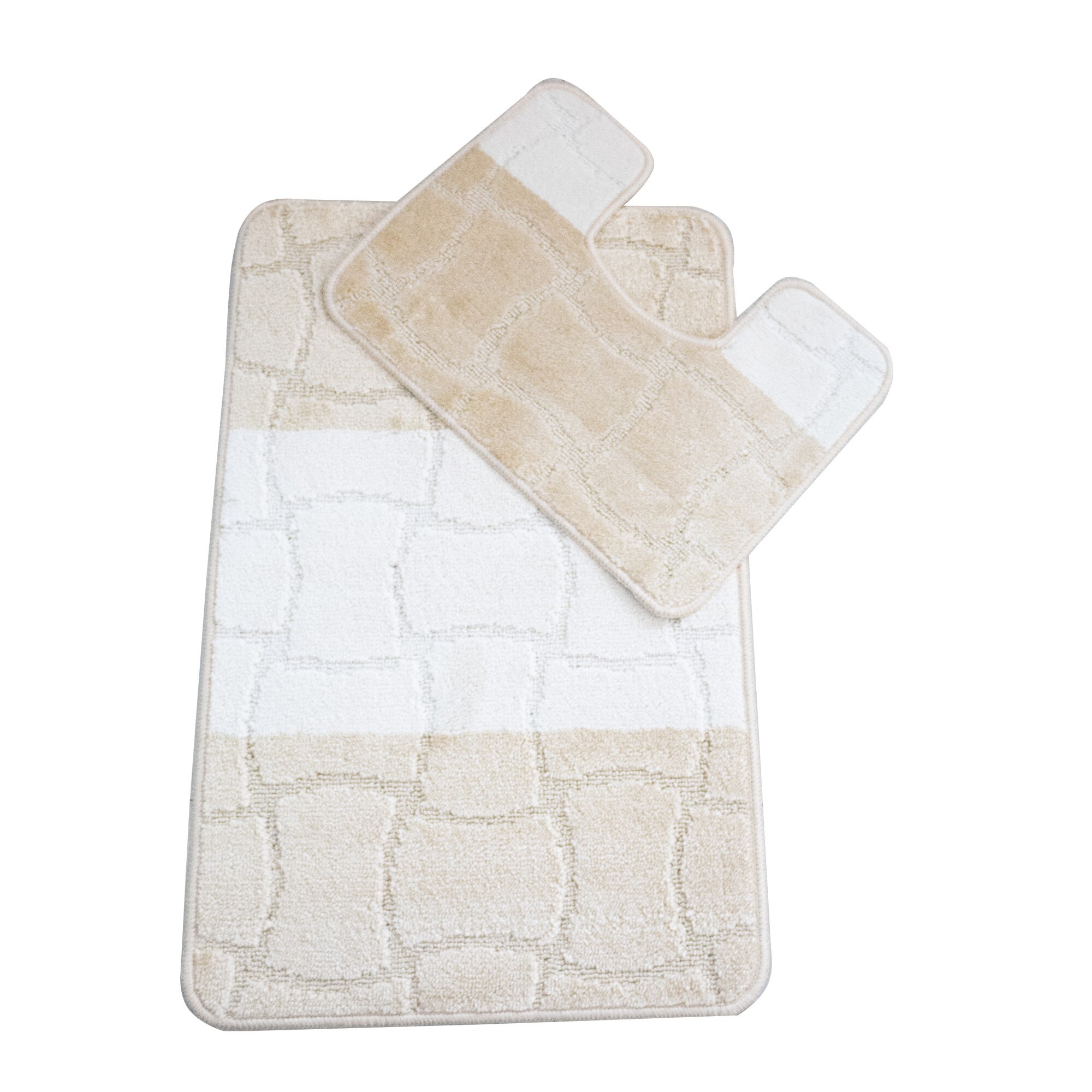 Set 2 covorase baie Basic Standard , 50x80cm/40x50cm, antiderapant, polipropilena, culoarea untului cu crem, model patrate , gramaj 800 g