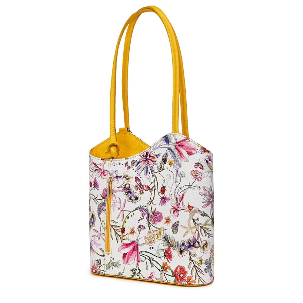 Geanta din piele cu model floral Viola FF7, manere galbene