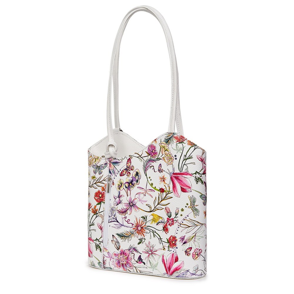 Geanta din piele cu model floral Viola FF7, manere albe