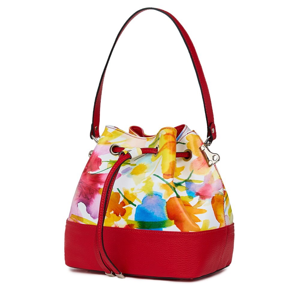 Geanta tip saculet din piele cu model floral Sophia FF3 rosie