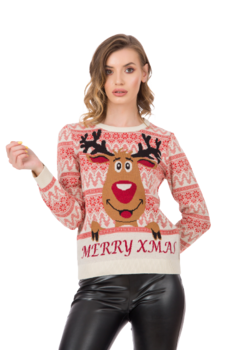 Pulover BE YOU Merry Christmas, Bej/Corai Pulover BE YOU Merry Christmas, Bej/Corai