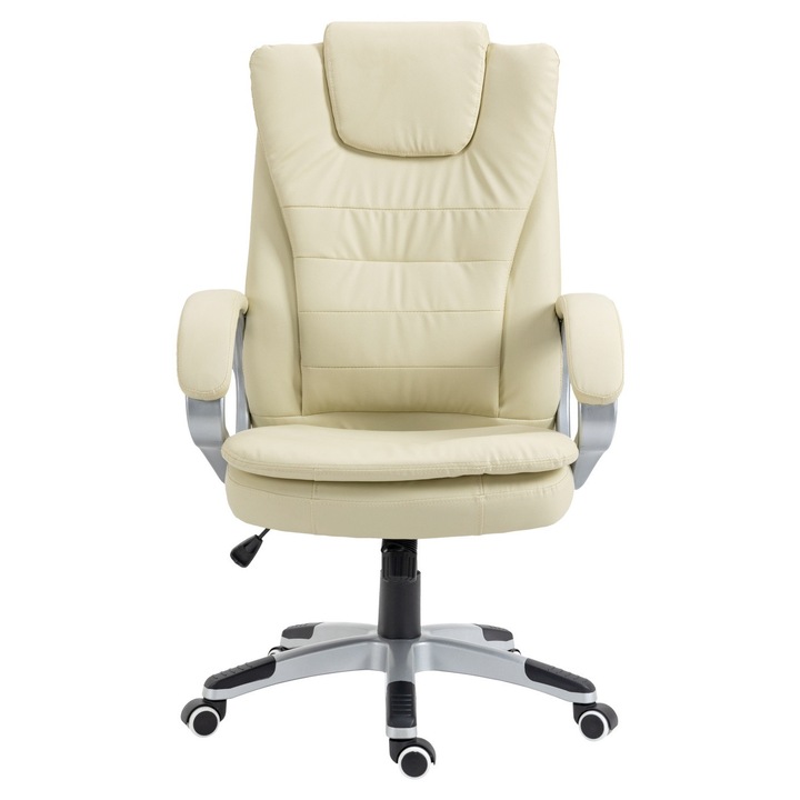 Scaun Birou Premium, Scaun Directorial, Reglaj Pe Inaltime, Tapiterie Din Piele PU Moale, Functie De Masaj Cu Telecomanda, Scaun Birou Cu Spatar Inalt Si Suport Lombar, Design Modern Si Confortabil, Ideal Pentru Office Sau Acasa, Crem