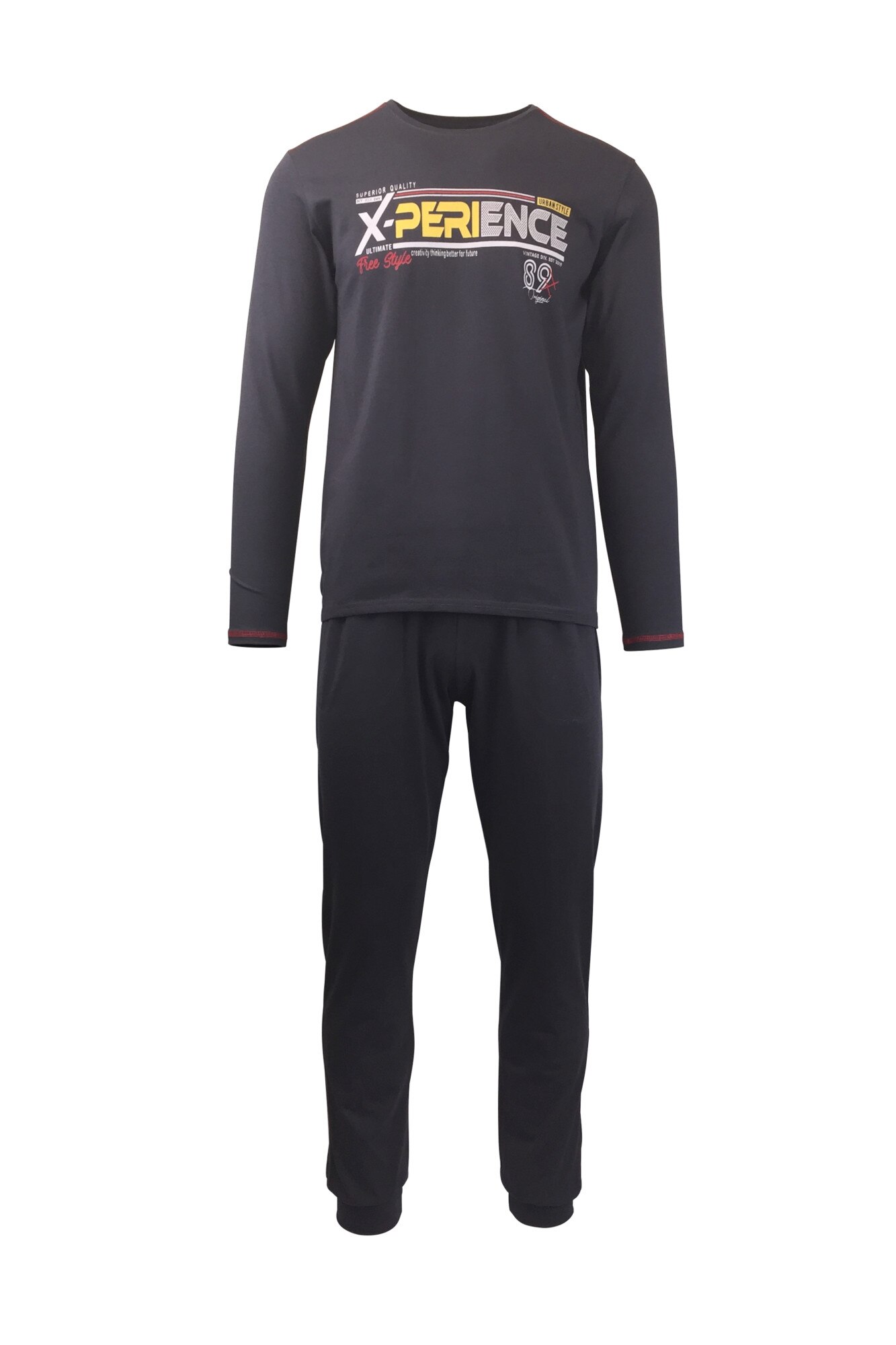 Pijama pentru barbat, UNIVERS FASHION, antracit, bluza cu imprimeu pe piept, pantaloni lungi