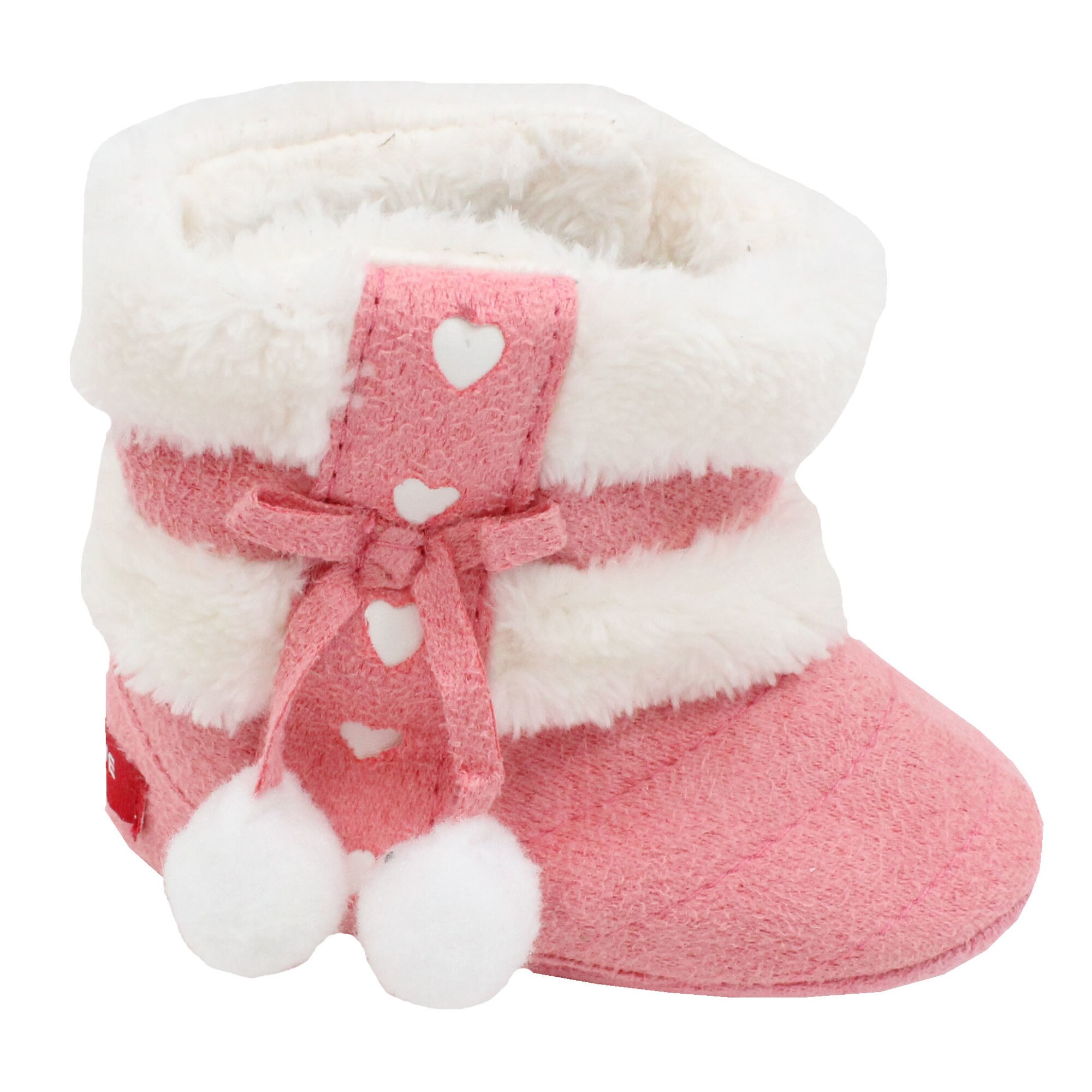 Cizmulite bebe, material textil, roz cu blanita alba