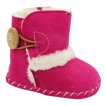 Cizmulite bebe, material textil, roz fuxia cu blanita alba Cizmulite bebe, material textil, roz fuxia cu blanita alba