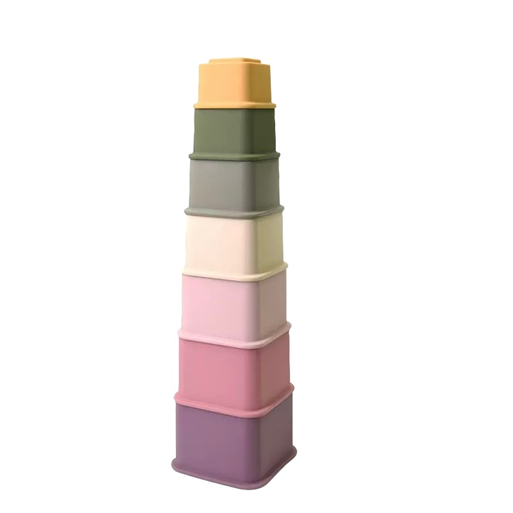 OEM Egymásra rakható fejlesztő játék, étkezési szilikonból, 7 db-os, többszínű