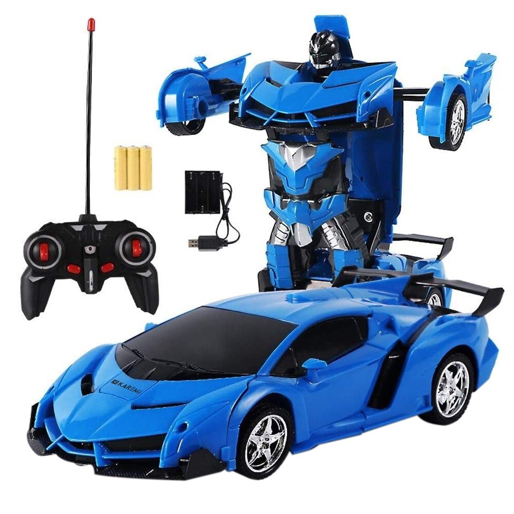 Masina Transformer Robot cu telecomanda Karemi, pentru copii, control rapid, rotire 360 grade, efecte sonore realiste, 24 x 10.5 x 5.5 cm, albastru