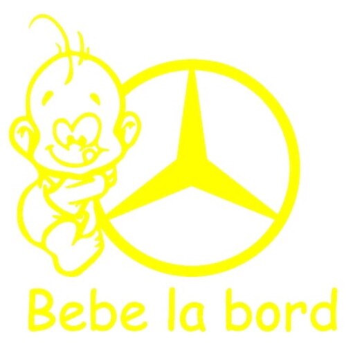 Sticker auto galben, Bebe la bord Mercedes, 15 x 14.5 cm