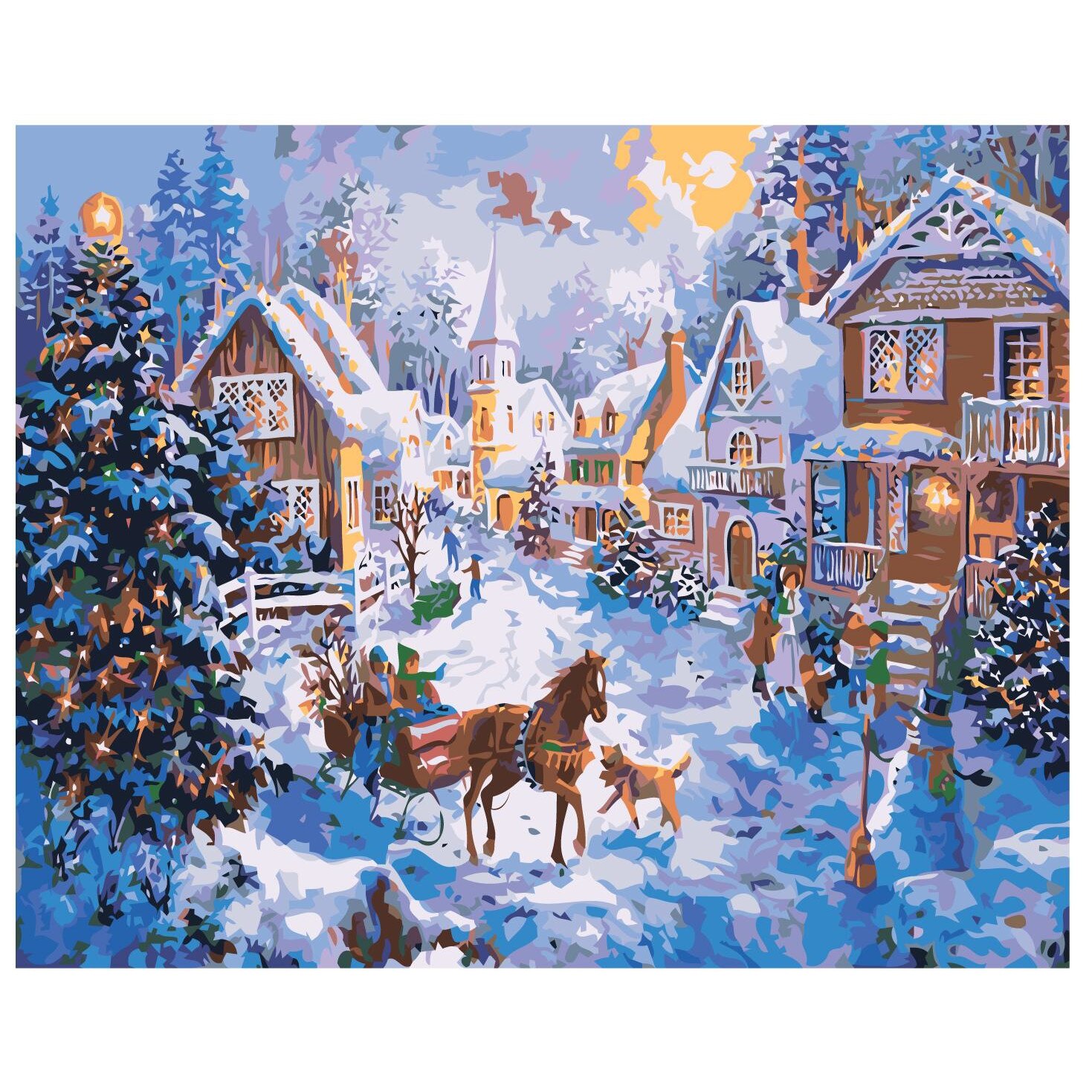 Set pictura pe numere Peisaj de iarna 1231, panza bumbac pe rama lemn 40x50