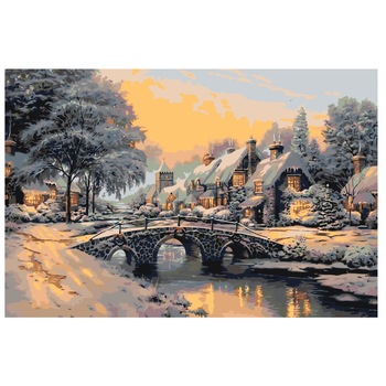 Set pictura pe numere Peisaj de iarna 1235, panza bumbac pe rama lemn 40x60 Set pictura pe numere Peisaj de iarna 1235, panza bumbac pe rama lemn 40x60