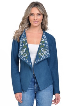 Sacou din stofa de lana cu broderie traditionala, Dress To Impress, Albastru/Alb Sacou din stofa de lana cu broderie traditionala, Dress To Impress, Albastru/Alb